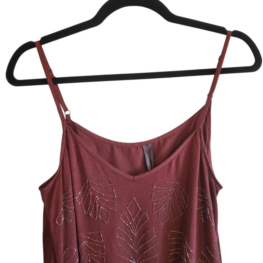 Anthropologie Alison Small Beaded Tank Top Chocolate Brown Embellished Leaves - Picture 4 of 16